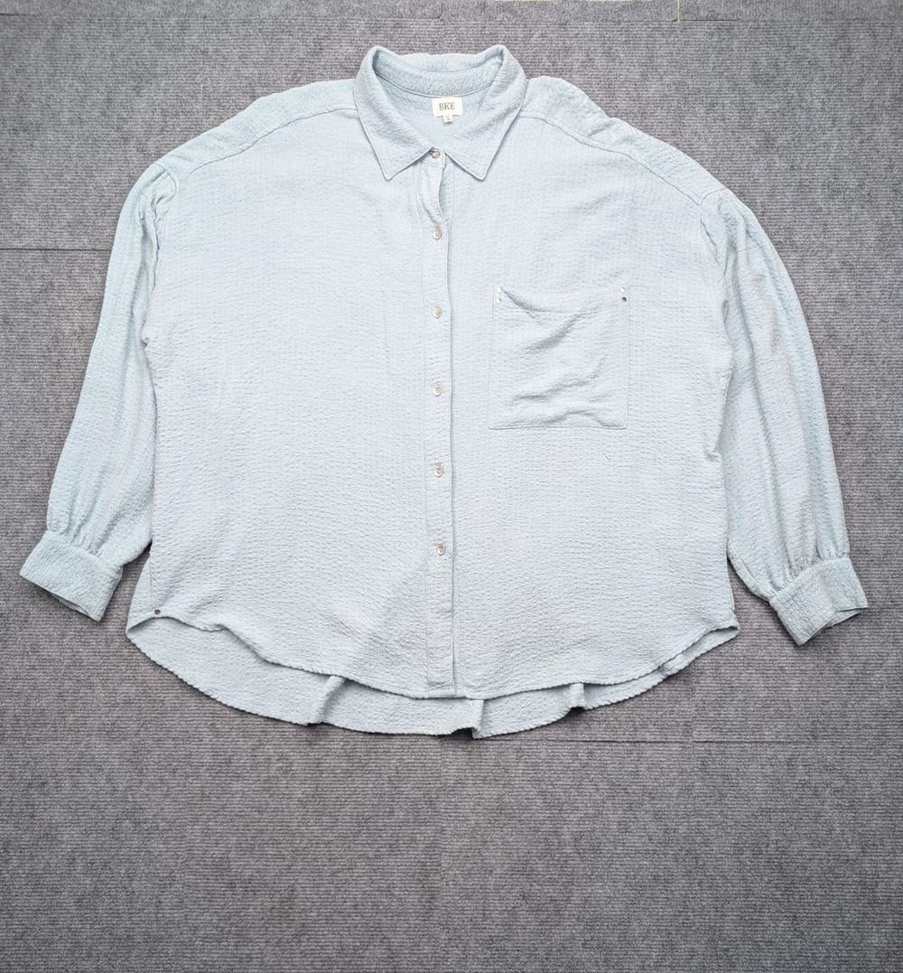 BKE Button Up Shirt Womens XL Blue Textured Western Relaxed Rodeo Festival Layer